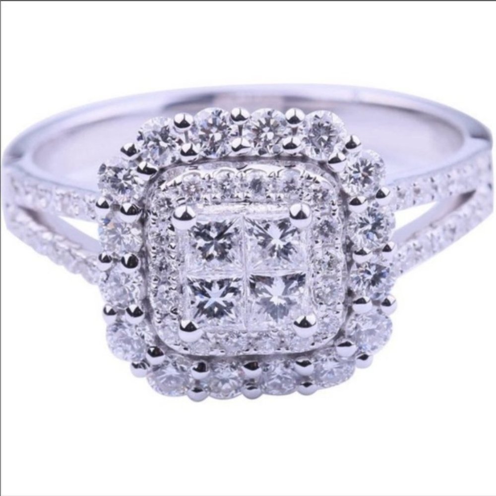 NEW💎925 Sterling Silver Diamond Halo Squar Ring - Picture 6 of 7